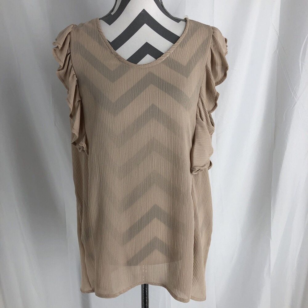 143 Story By Line Up Womens Natural Sleeveless Ruffe V Neck Blouse Large